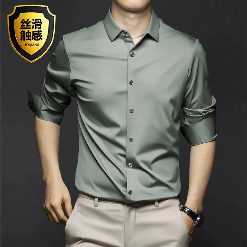LUXURY SATIN LONG-SLEEVE MEN'S SHIRT – SILKY BUTTON-DOWN FOR CASUAL & FORMAL STYLE