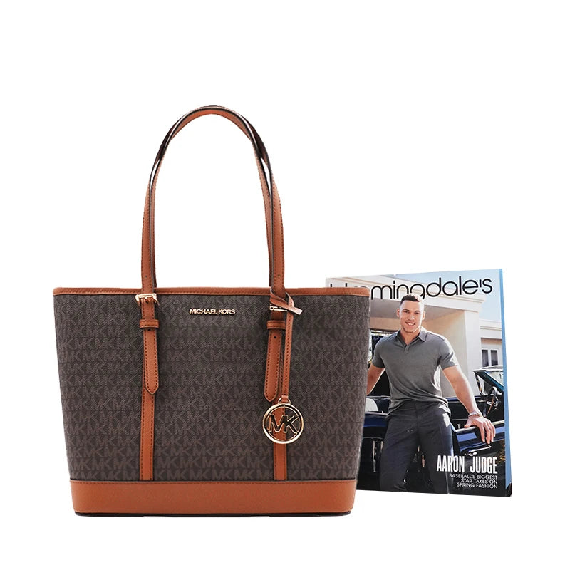 Michael Kors Signature Brown Tote Bag – Classic Monogram Design with Gold Hardware