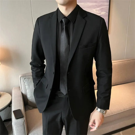 Men's Korean Style Slim Fit Suit Set - Business Blazer & Pants
