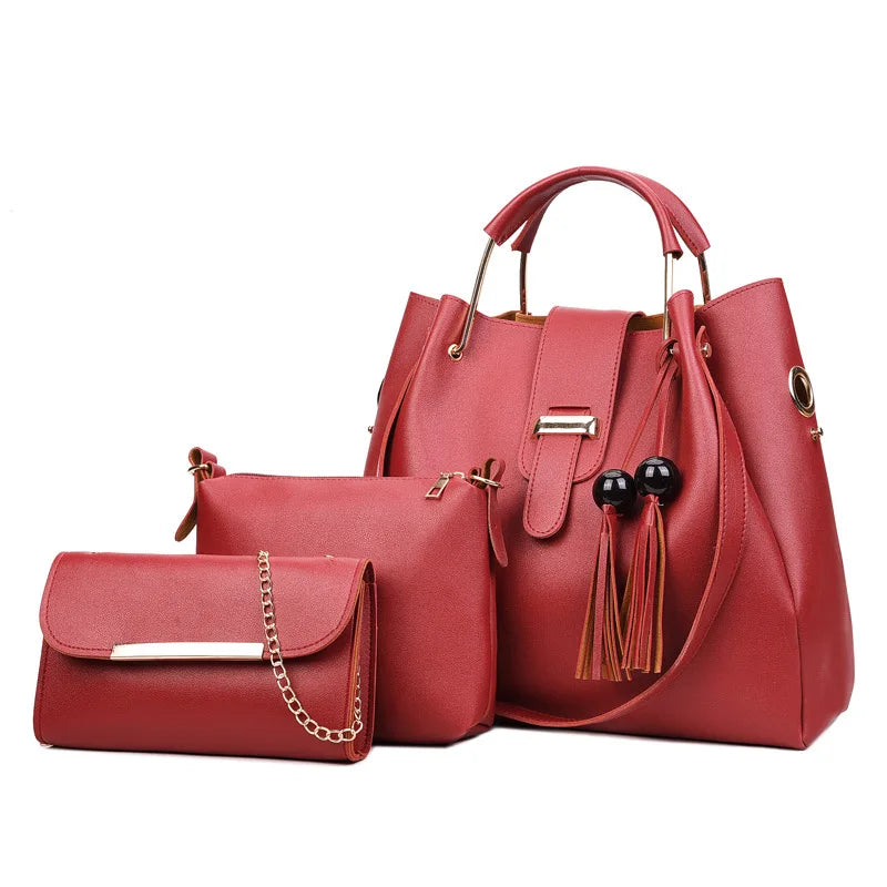 ELEGANT 3-PIECE HANDBAG SET – TOP-HANDLE, POUCH & CLUTCH