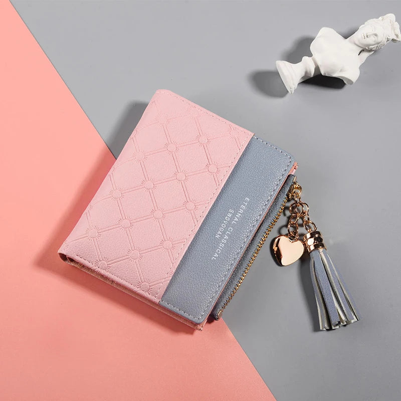 QUILTED COLORBLOCK WALLET – ZIP AROUND WITH TASSEL CHARM