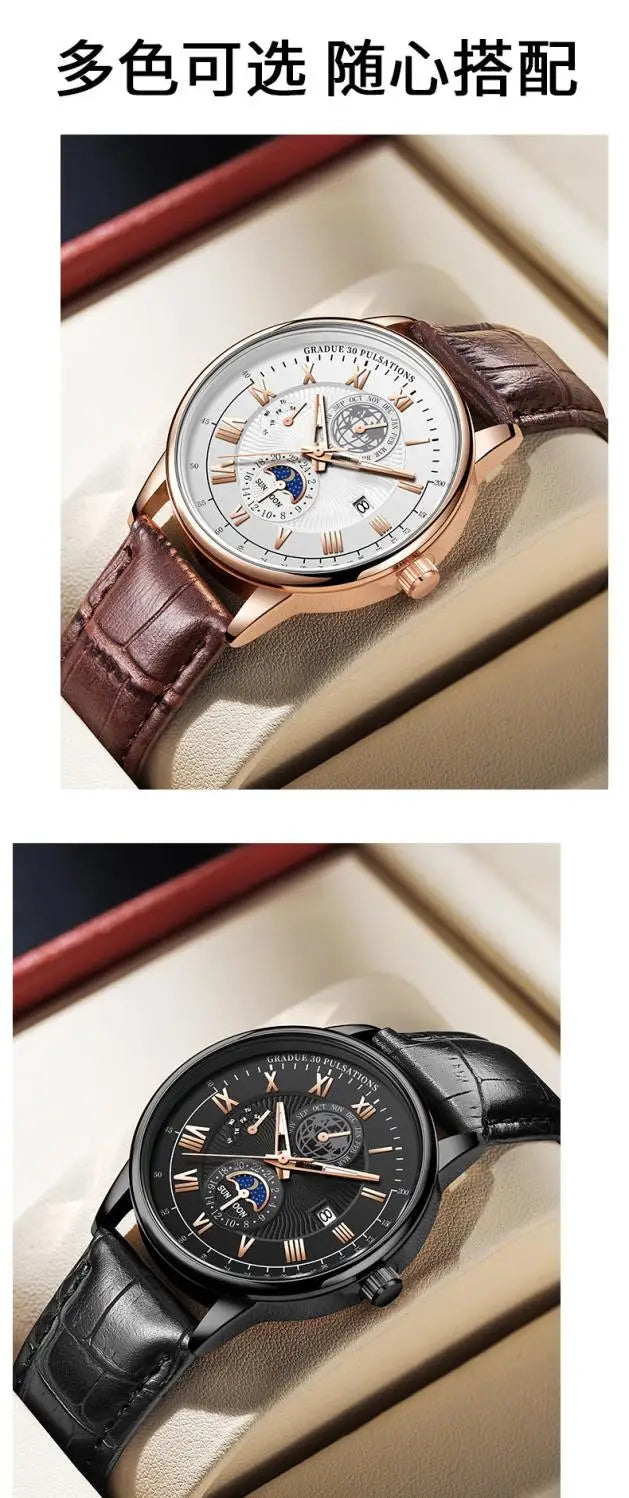 Men's Luxury Sport Watch - Waterproof Leather Quartz Wristwatch