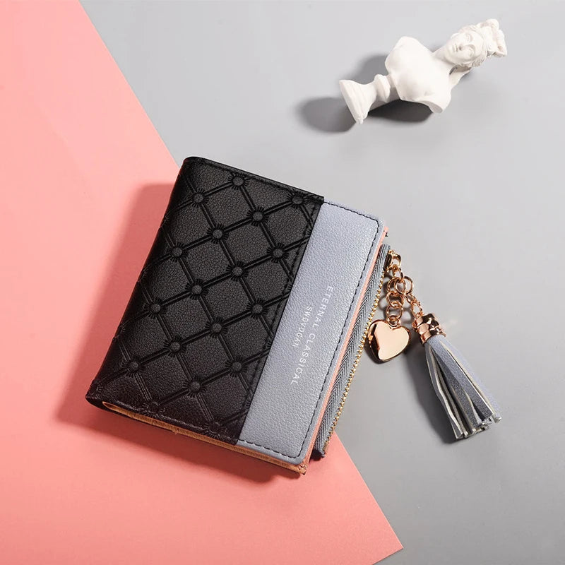 QUILTED COLORBLOCK WALLET – ZIP AROUND WITH TASSEL CHARM