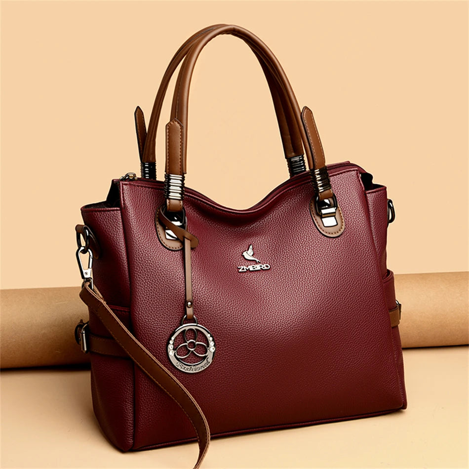 LARGE CAPACITY STRUCTURED LEATHER HANDBAG