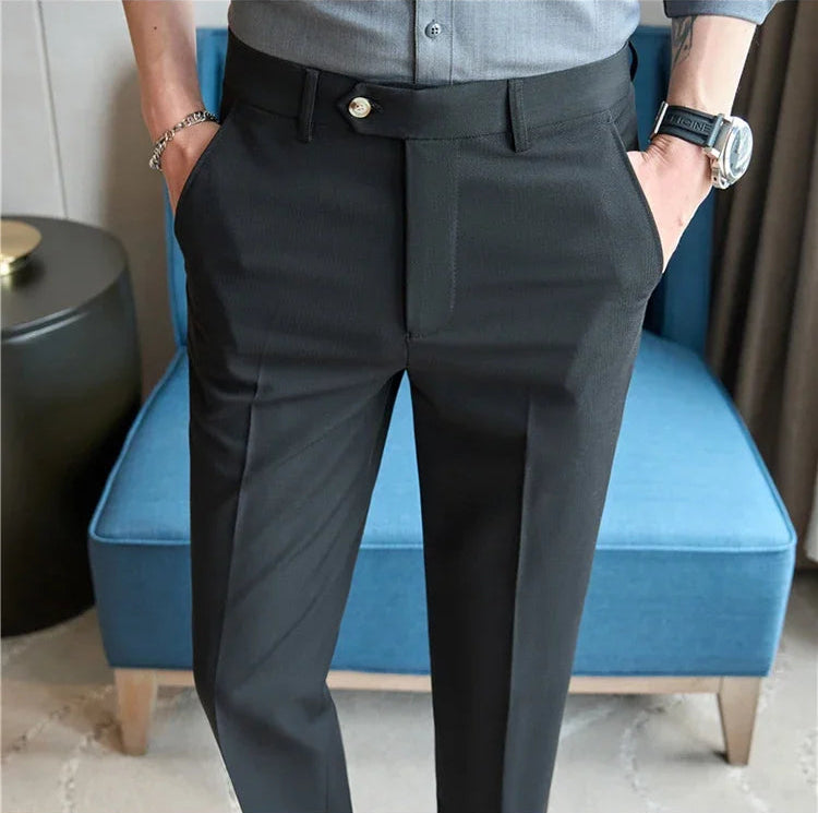 Men's Premium Striped Formal Dress Pants - Slim Fit