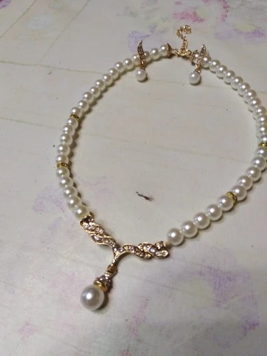 Pearl Jewelry Set - Gold Necklace & Earrings for Women