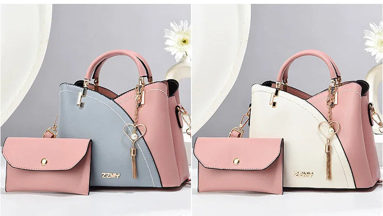 ELEGANTE COLORBLOCK HANDTASCHEN-SET – HENKELTASCHE & PASSENDES PORTEFÜLLE