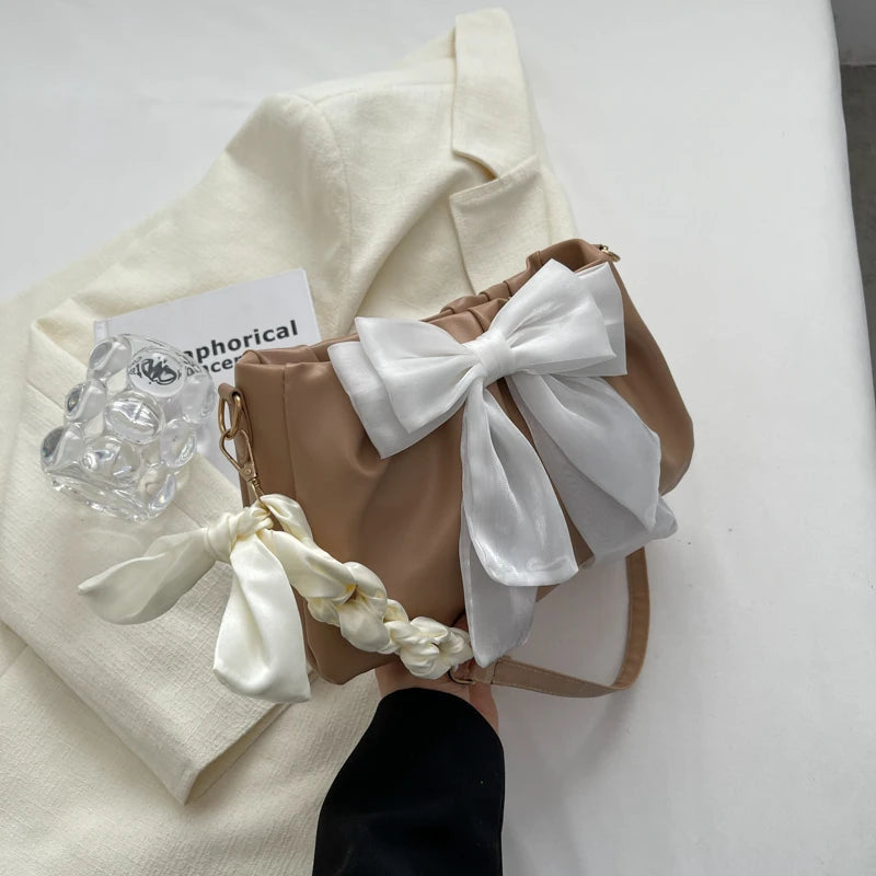 Women's Bow Pleated Shoulder Bag - Cute Underarm Tote Handbag