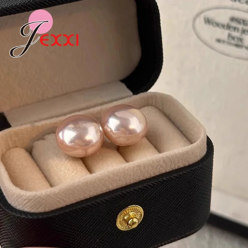 Elegant Pink Pearl Earrings - 925 Sterling Silver Studs for Women