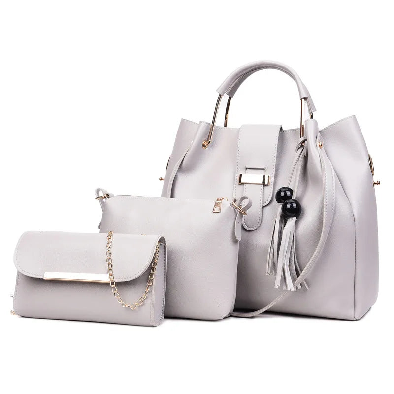 ELEGANT 3-PIECE HANDBAG SET – TOP-HANDLE, POUCH & CLUTCH