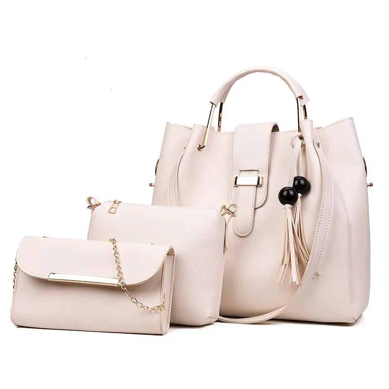 ELEGANT 3-PIECE HANDBAG SET – TOP-HANDLE, POUCH & CLUTCH
