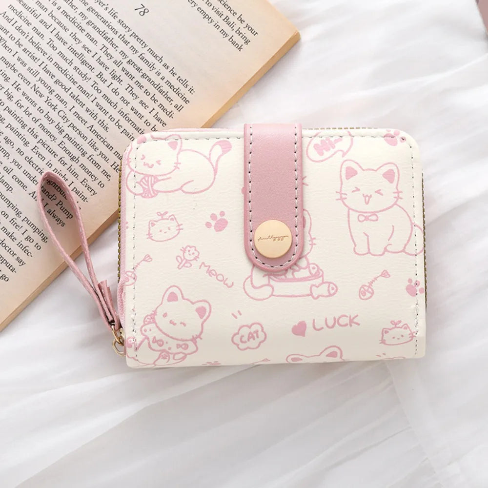 CAT-PRINT COMPACT WALLET – CARD HOLDER & COIN ZIPPER