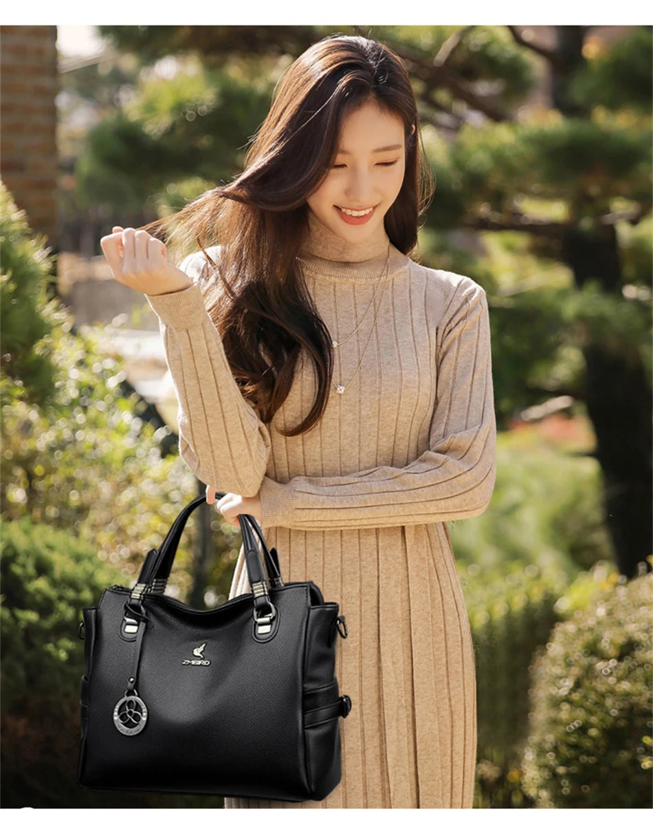 LARGE CAPACITY STRUCTURED LEATHER HANDBAG