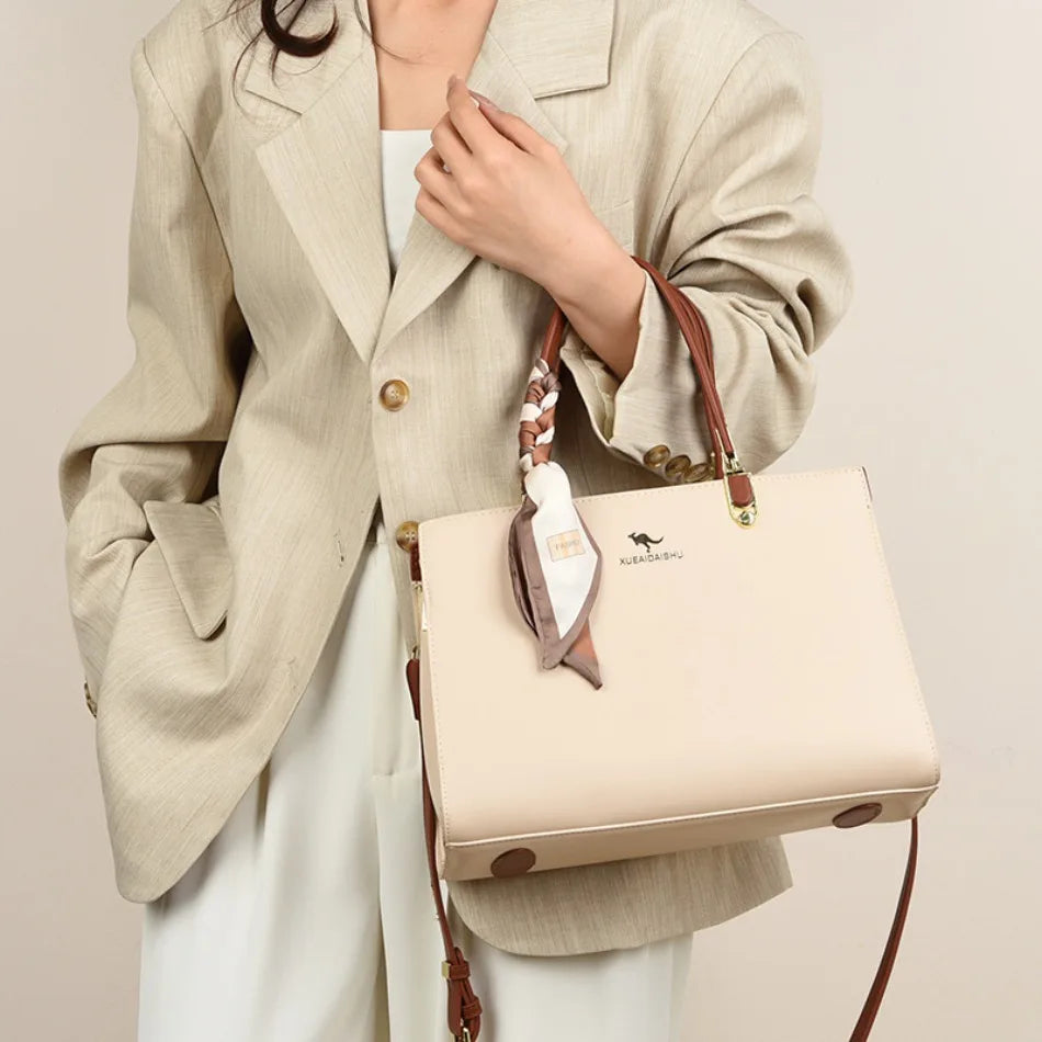 ELEGANT STRUCTURED TOP-HANDLE HANDBAG WITH SCARF ACCENT