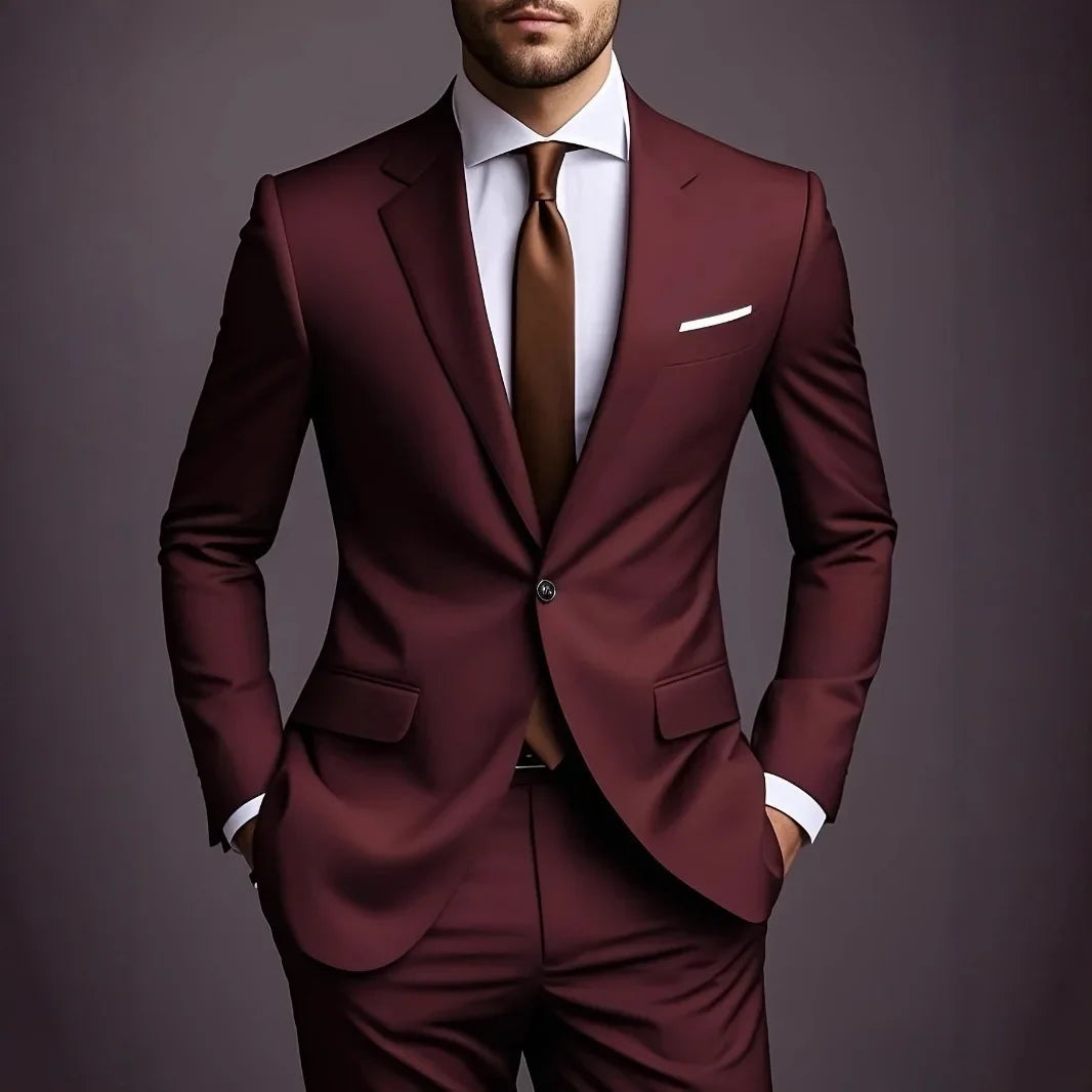 Men's Business Suit Set - Two-Piece with Waistcoat