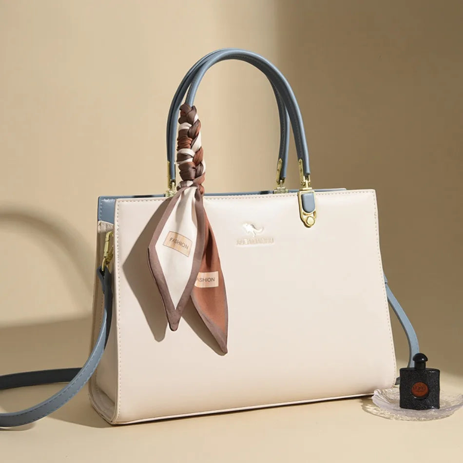 ELEGANT STRUCTURED TOP-HANDLE HANDBAG WITH SCARF ACCENT