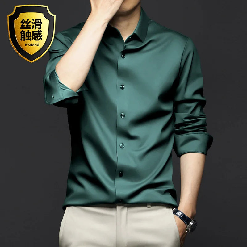 LUXURY SATIN LONG-SLEEVE MEN'S SHIRT – SILKY BUTTON-DOWN FOR CASUAL & FORMAL STYLE