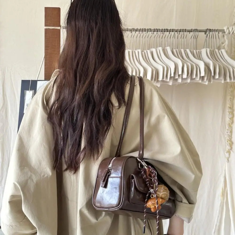 Women's Double Handle Shoulder Bag - PU Leather Commuter Handbag