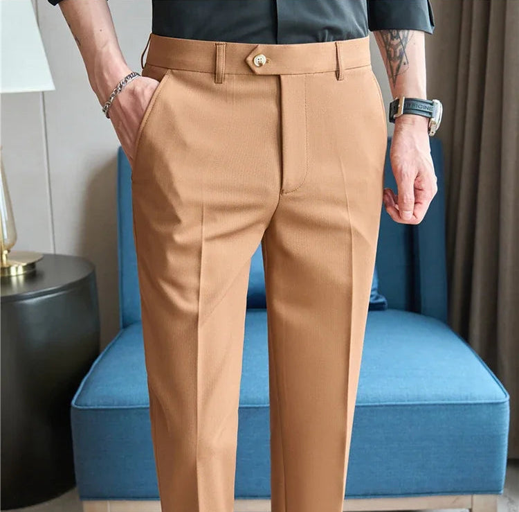 Men's Premium Striped Formal Dress Pants - Slim Fit