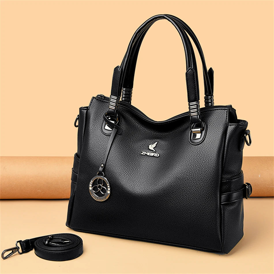 LARGE CAPACITY STRUCTURED LEATHER HANDBAG