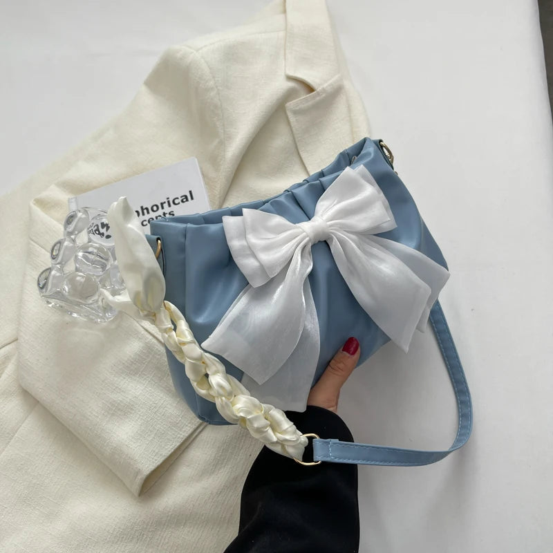 Women's Bow Pleated Shoulder Bag - Cute Underarm Tote Handbag