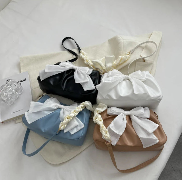 Women's Bow Pleated Shoulder Bag - Cute Underarm Tote Handbag