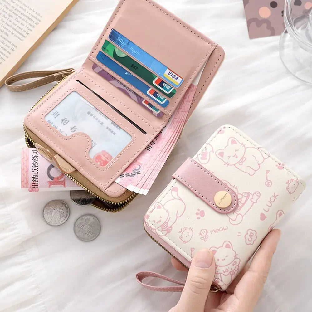 CAT-PRINT COMPACT WALLET – CARD HOLDER & COIN ZIPPER