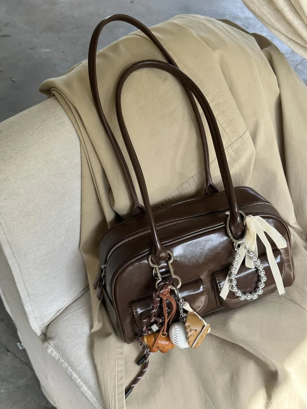 Women's Double Handle Shoulder Bag - PU Leather Commuter Handbag