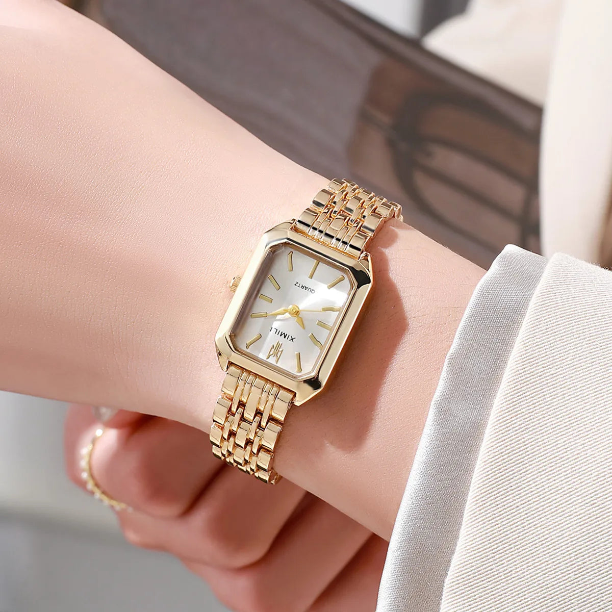 Women's Square Watch - Gold Stainless Steel Business Wristwatch