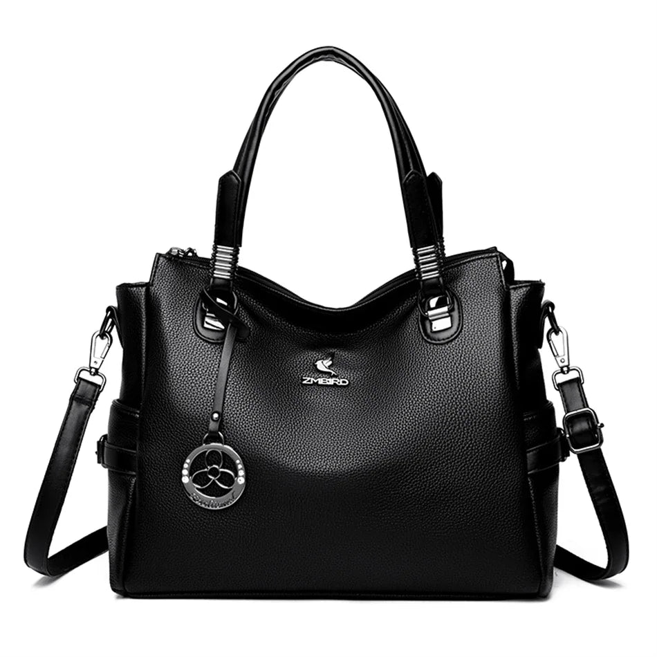 LARGE CAPACITY STRUCTURED LEATHER HANDBAG