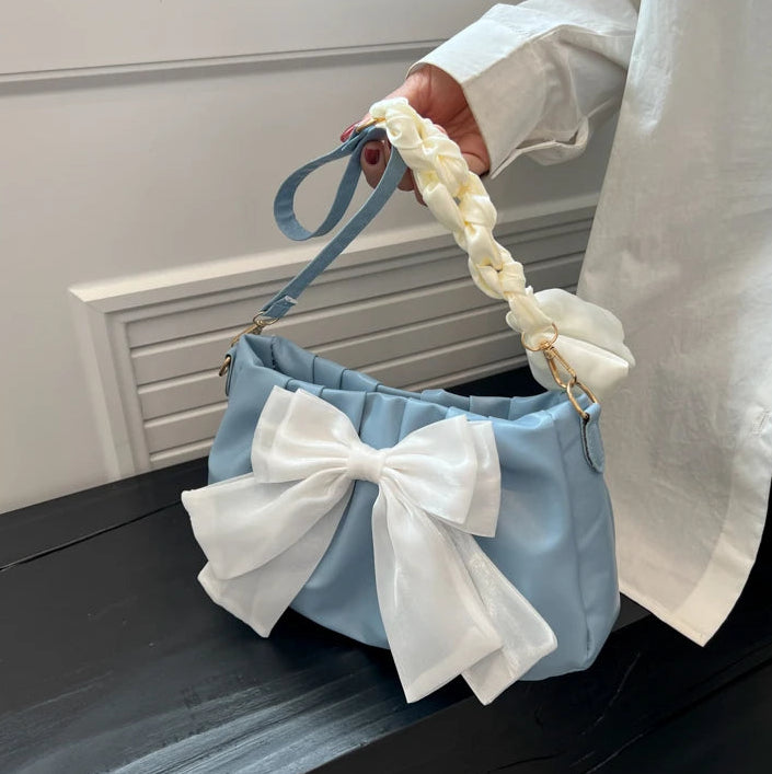 Women's Bow Pleated Shoulder Bag - Cute Underarm Tote Handbag
