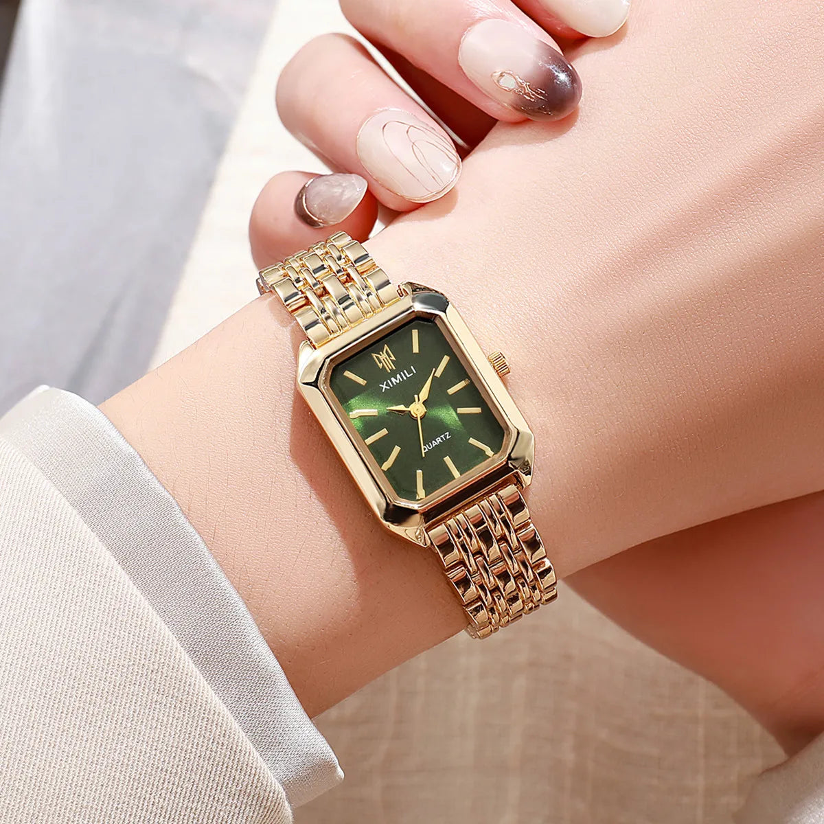 Women's Square Watch - Gold Stainless Steel Business Wristwatch
