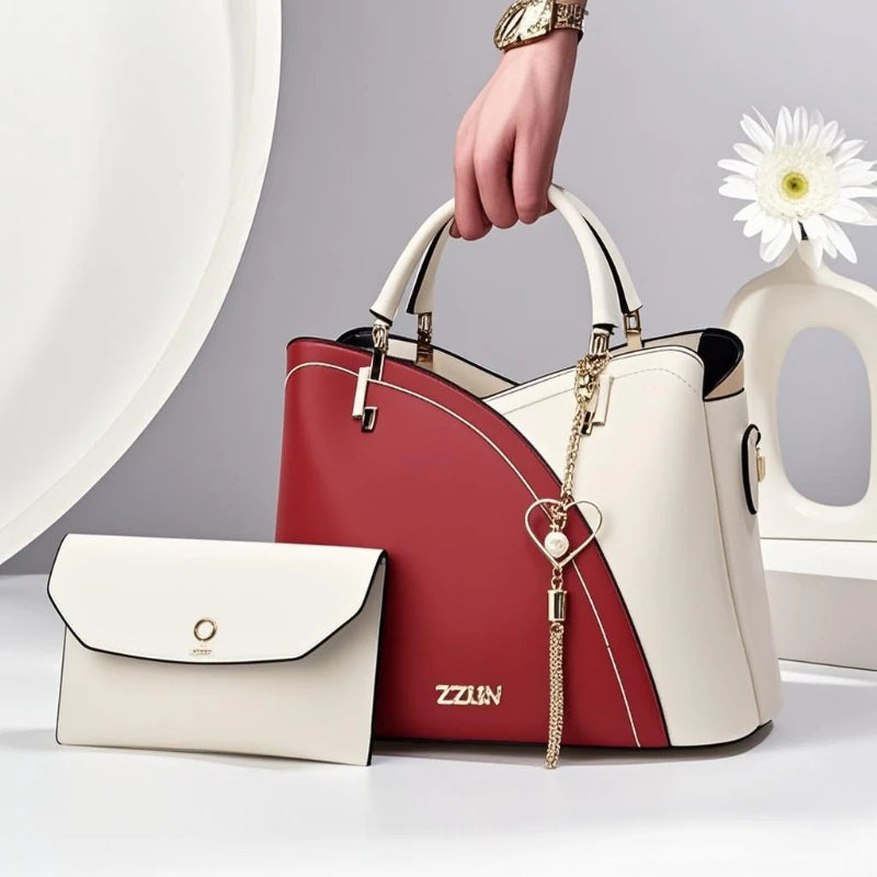 ELEGANTE COLORBLOCK HANDTASCHEN-SET – HENKELTASCHE & PASSENDES PORTEFÜLLE