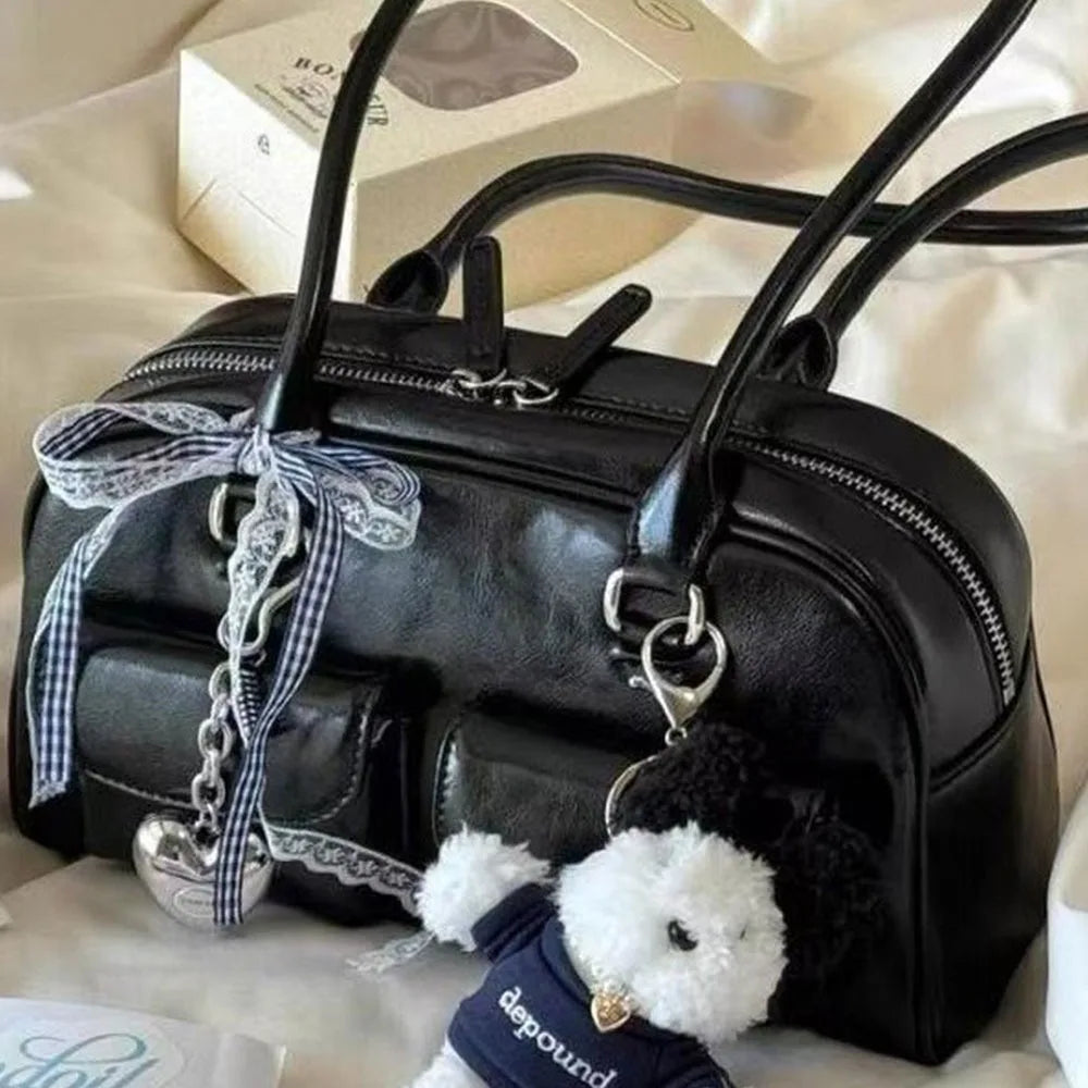 Women's Double Handle Shoulder Bag - PU Leather Commuter Handbag