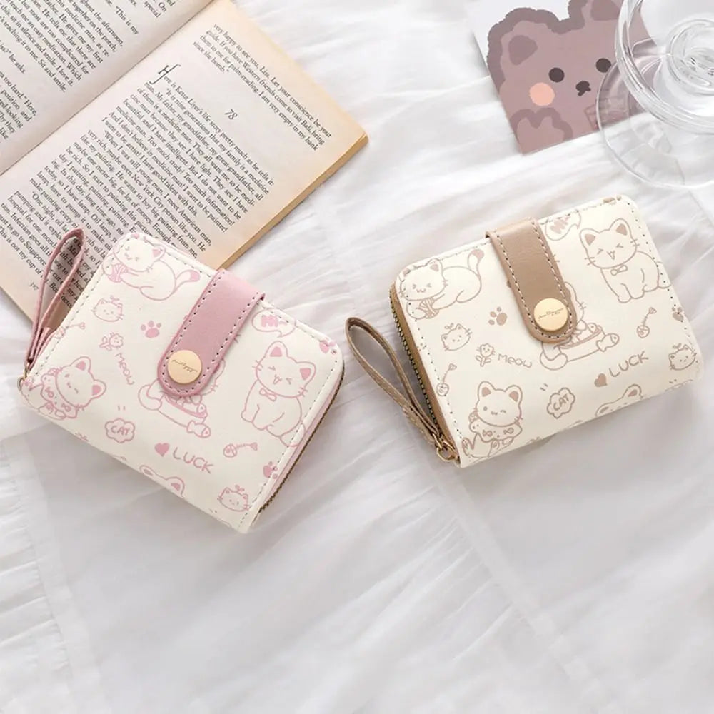 CAT-PRINT COMPACT WALLET – CARD HOLDER & COIN ZIPPER