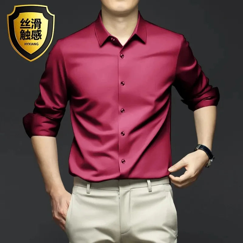 LUXURY SATIN LONG-SLEEVE MEN'S SHIRT – SILKY BUTTON-DOWN FOR CASUAL & FORMAL STYLE