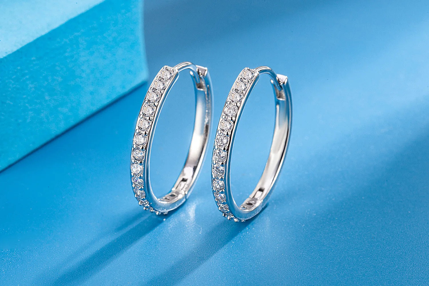 Sparkling Zircon Hoop Earrings - 925 Sterling Silver for Women