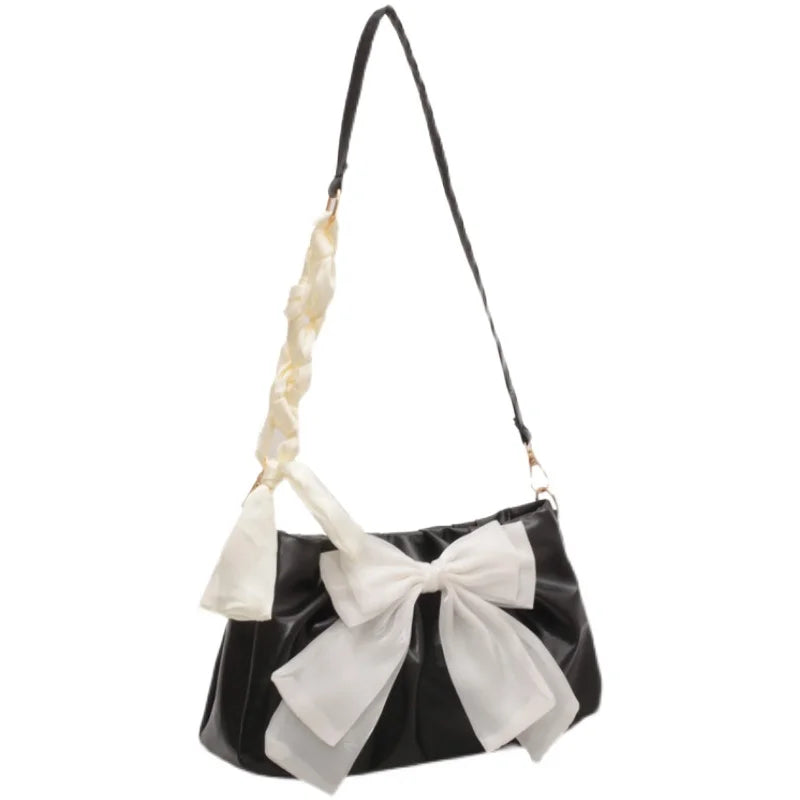 Women's Bow Pleated Shoulder Bag - Cute Underarm Tote Handbag