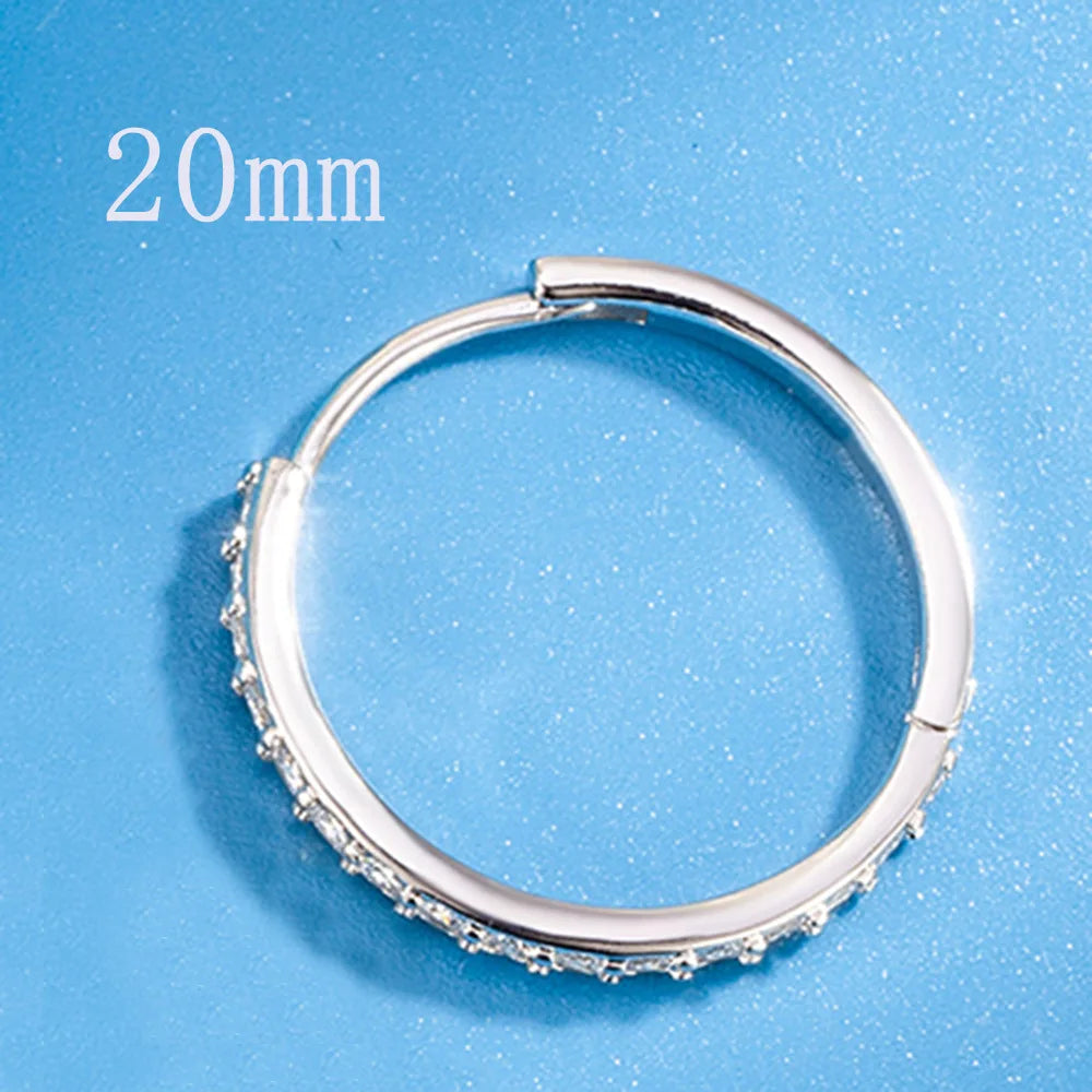 Sparkling Zircon Hoop Earrings - 925 Sterling Silver for Women