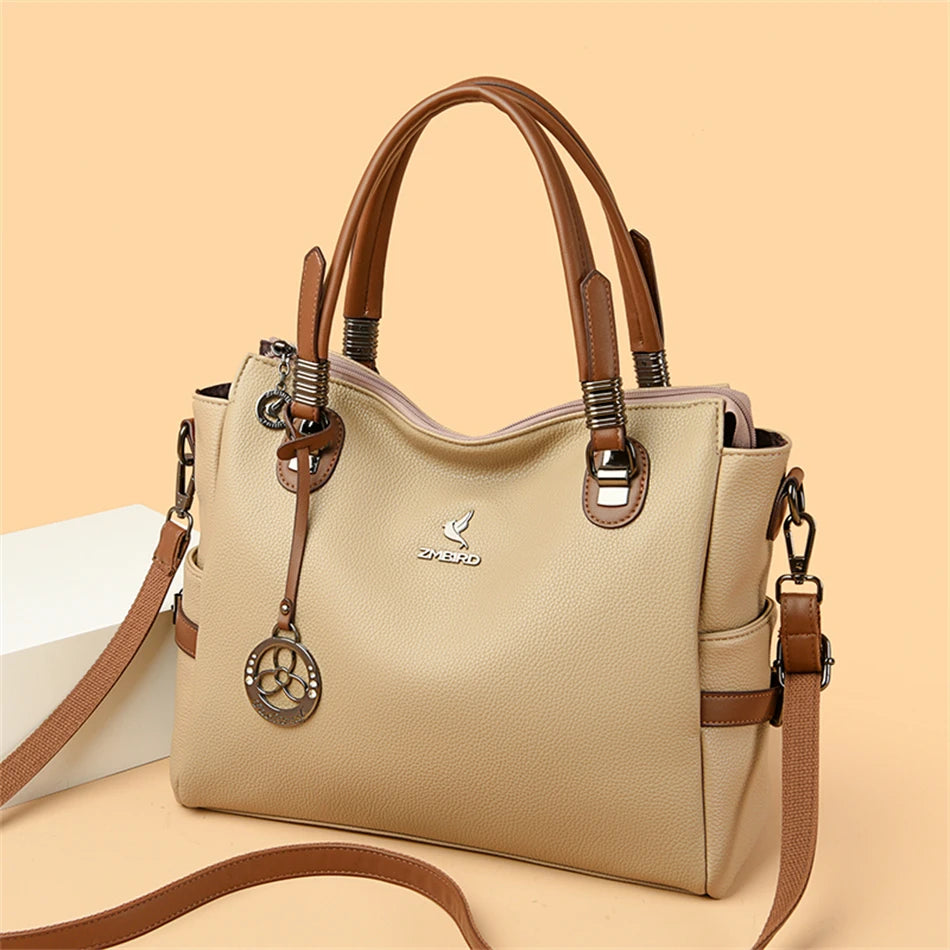 LARGE CAPACITY STRUCTURED LEATHER HANDBAG