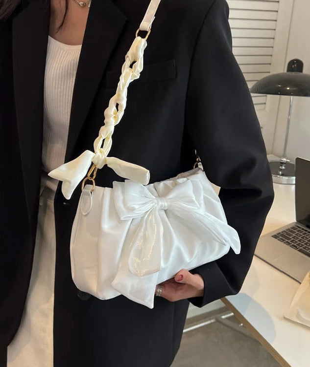 Women's Bow Pleated Shoulder Bag - Cute Underarm Tote Handbag