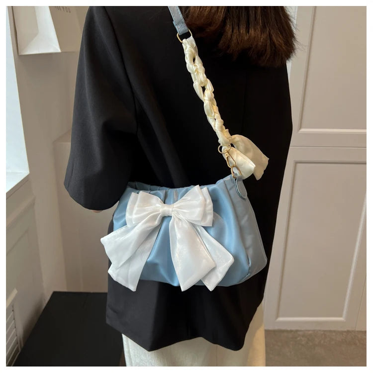 Women's Bow Pleated Shoulder Bag - Cute Underarm Tote Handbag