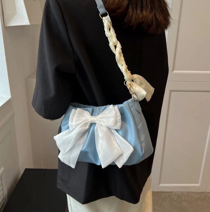 Women's Bow Pleated Shoulder Bag - Cute Underarm Tote Handbag