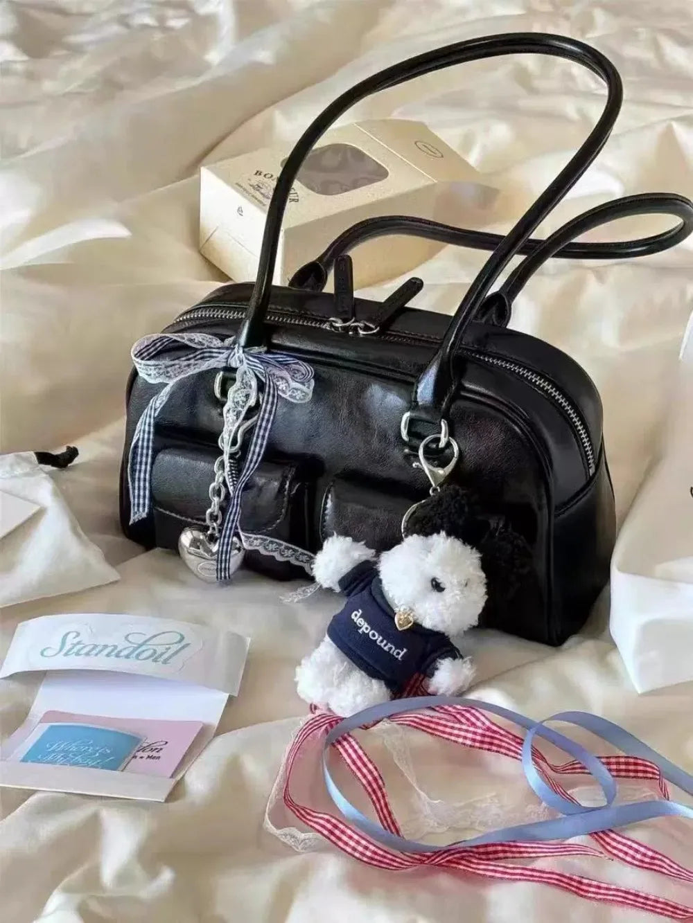 Women's Double Handle Shoulder Bag - PU Leather Commuter Handbag