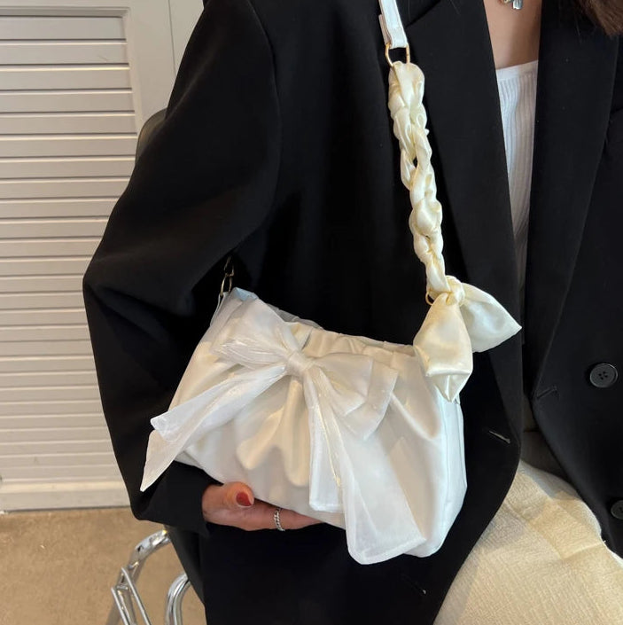 Women's Bow Pleated Shoulder Bag - Cute Underarm Tote Handbag