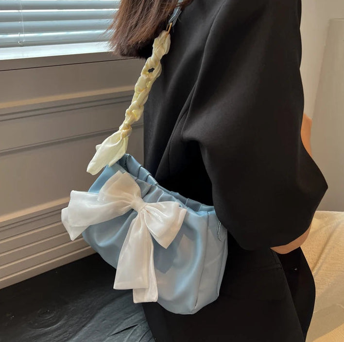 Women's Bow Pleated Shoulder Bag - Cute Underarm Tote Handbag