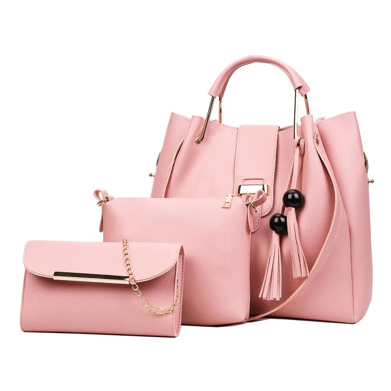 ELEGANT 3-PIECE HANDBAG SET – TOP-HANDLE, POUCH & CLUTCH