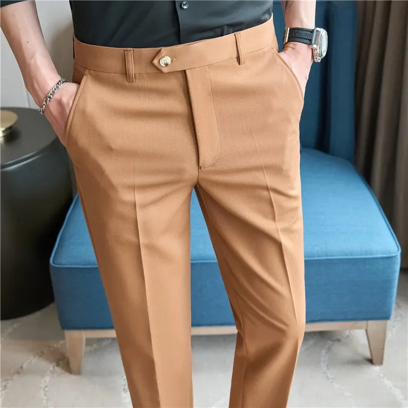 Men's Premium Striped Formal Dress Pants - Slim Fit
