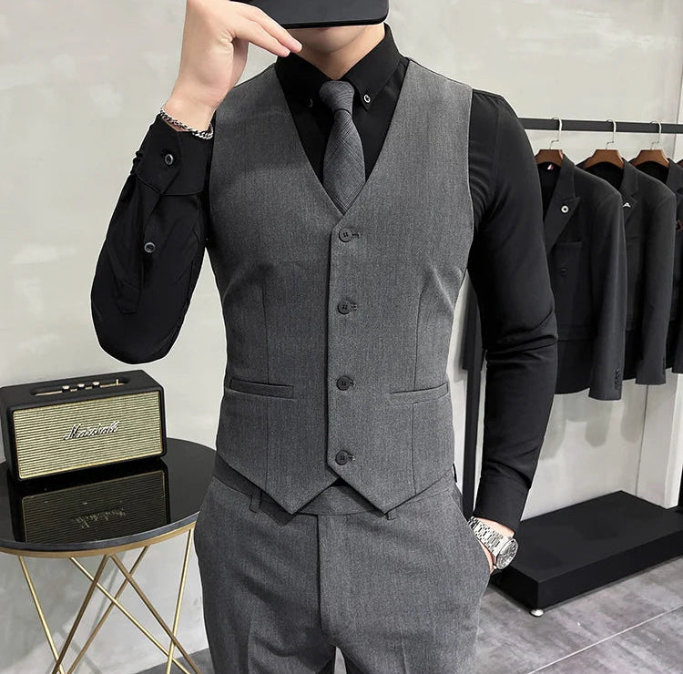 Men's Premium Business Vest - Solid Color Waistcoat for Weddings