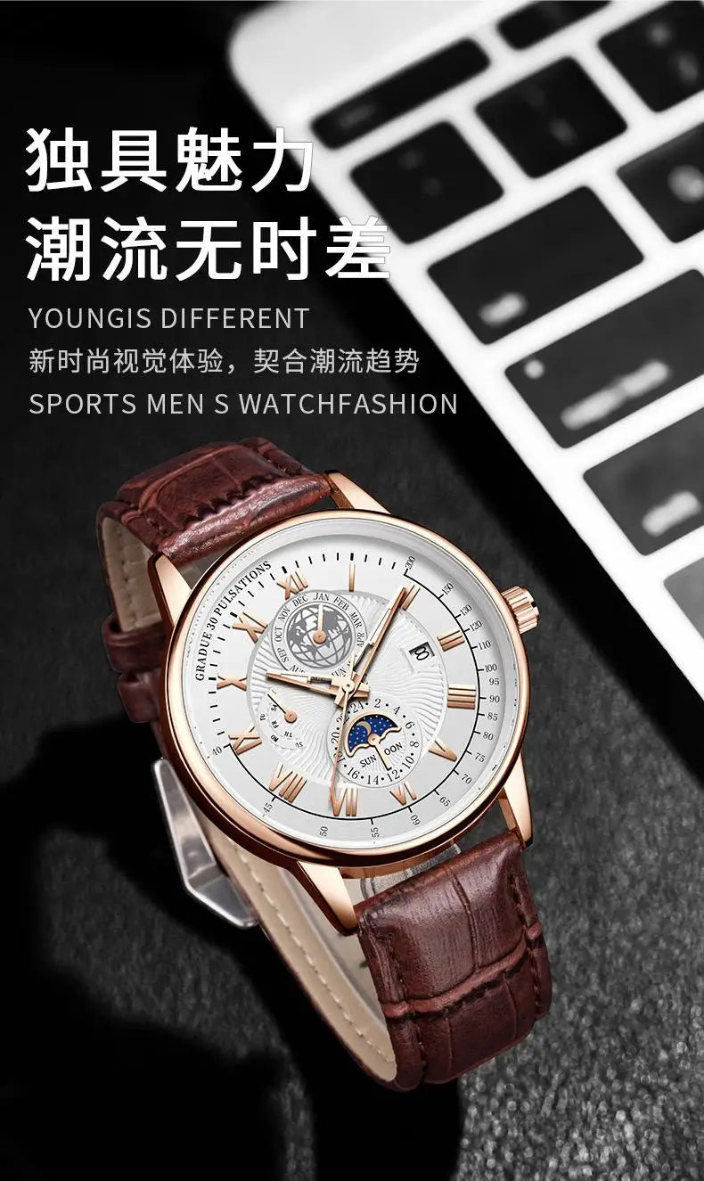 Men's Luxury Sport Watch - Waterproof Leather Quartz Wristwatch